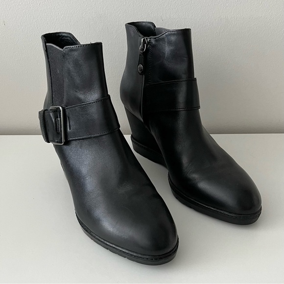 Geox Respira Italian Patent Wedge Zipper Buckle Ankle Boots-Black-Women EU 39 - Picture 6 of 16